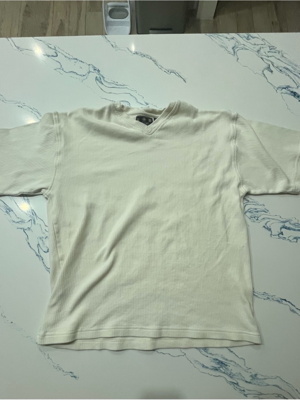 Men's Cream Ribbed V-Neck Dress Shirt